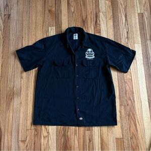 Dickies Black and White Workwear Y2K Button Up Men's XL Ulster Boces Logo